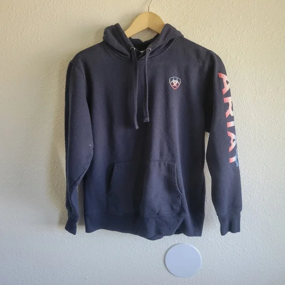 ARIAT REAL Hoodie Womens Navy Blue/Serape Logo Womens Size Small - Picture 1 of 6